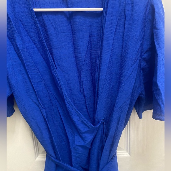 SOLD! Topshop Royal Blue V-Neck Wrap Tie Riffle Mini Dress 6 - Picture 5 of 13